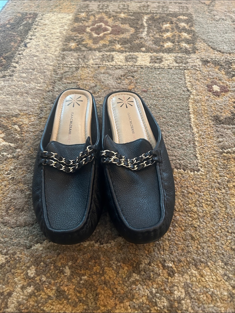 Black Slip-On Chain Loafer Mules - Isaac Mizrahi
